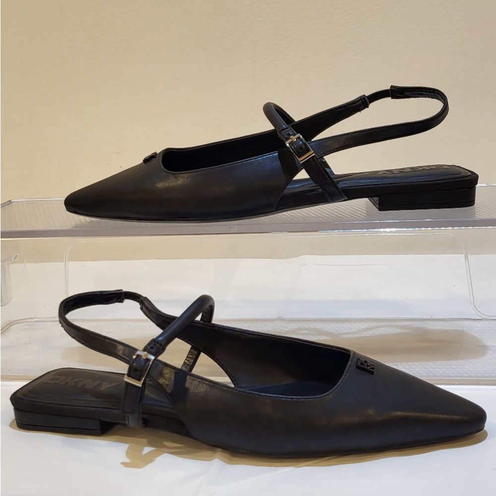DKNY black Cairo Mary Jane leather slingback flats